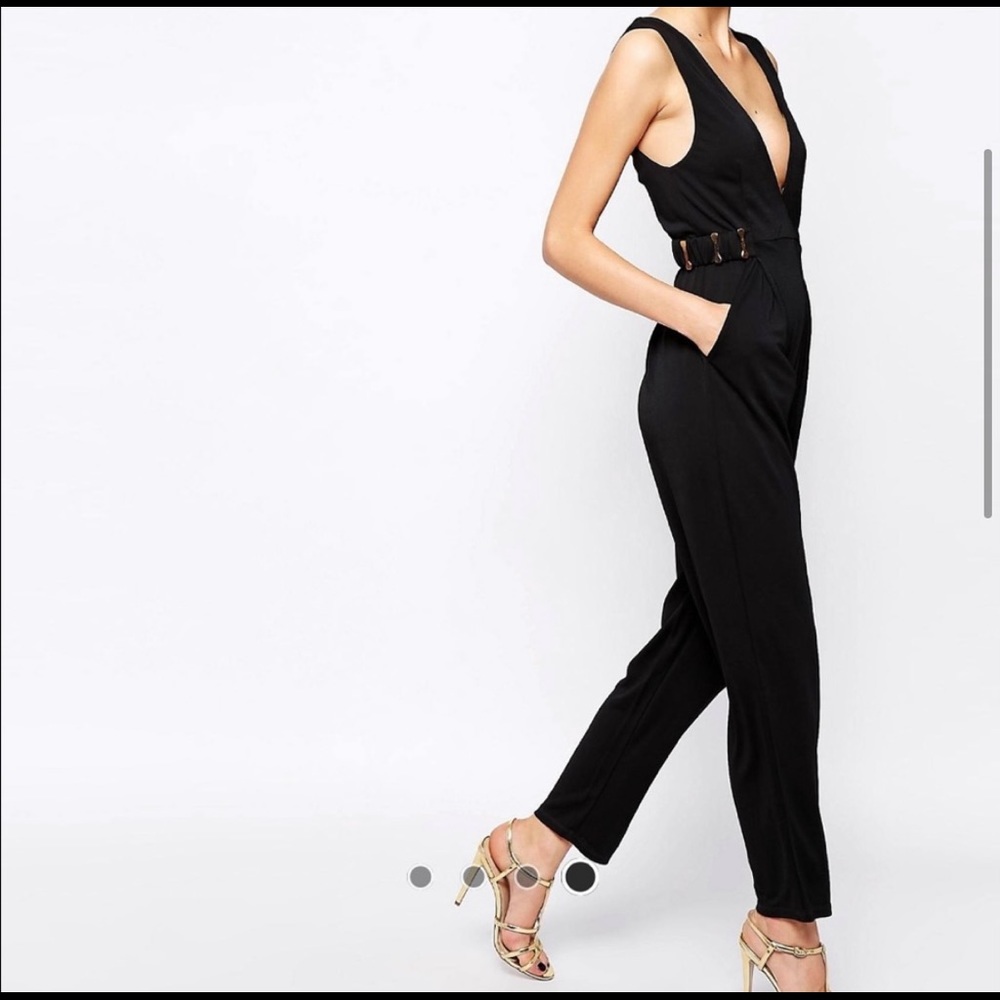 French Connection Mona Crepe Deep V Jumpsuit Black US 2